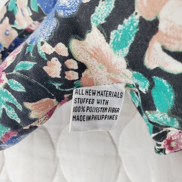 Vintage Cloth Floral Print Cat Stuffed Shelf Sitting Plush Kitty Blue & Bow - Picture 4 of 11